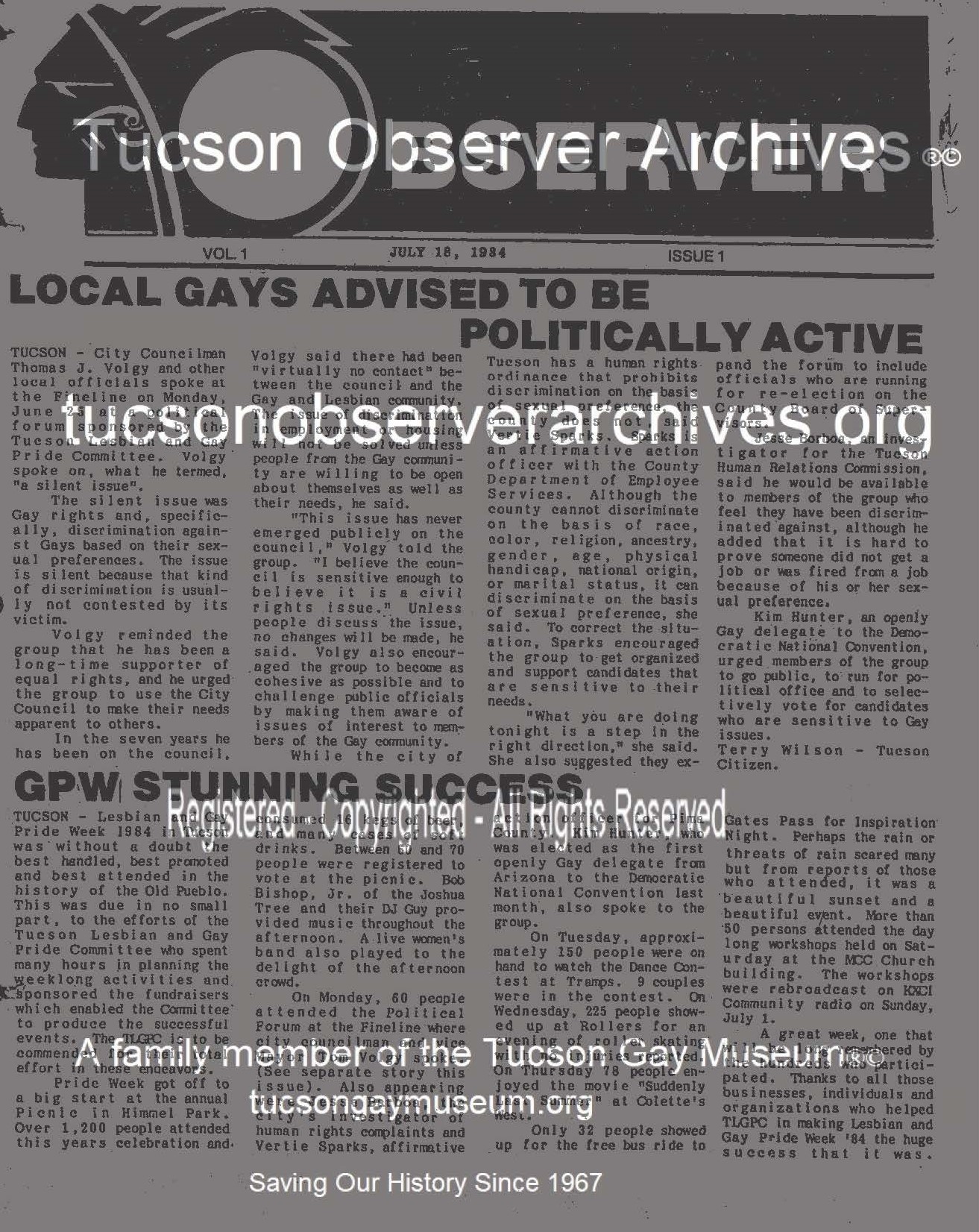 Observer Tucson Observer Archives First Issue Copyrighted Protected Photo