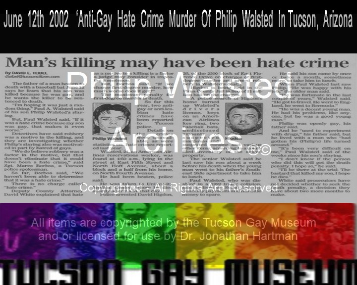 Tucson GAY Museum Philip Walsted Exhibit Trademarked Copyrighted Protected Exhibit Article Photo   